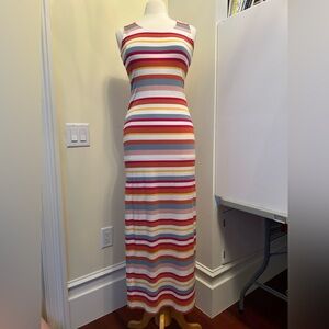 Red Haute Multicolor Striped Maxi Dress in Soft Knit